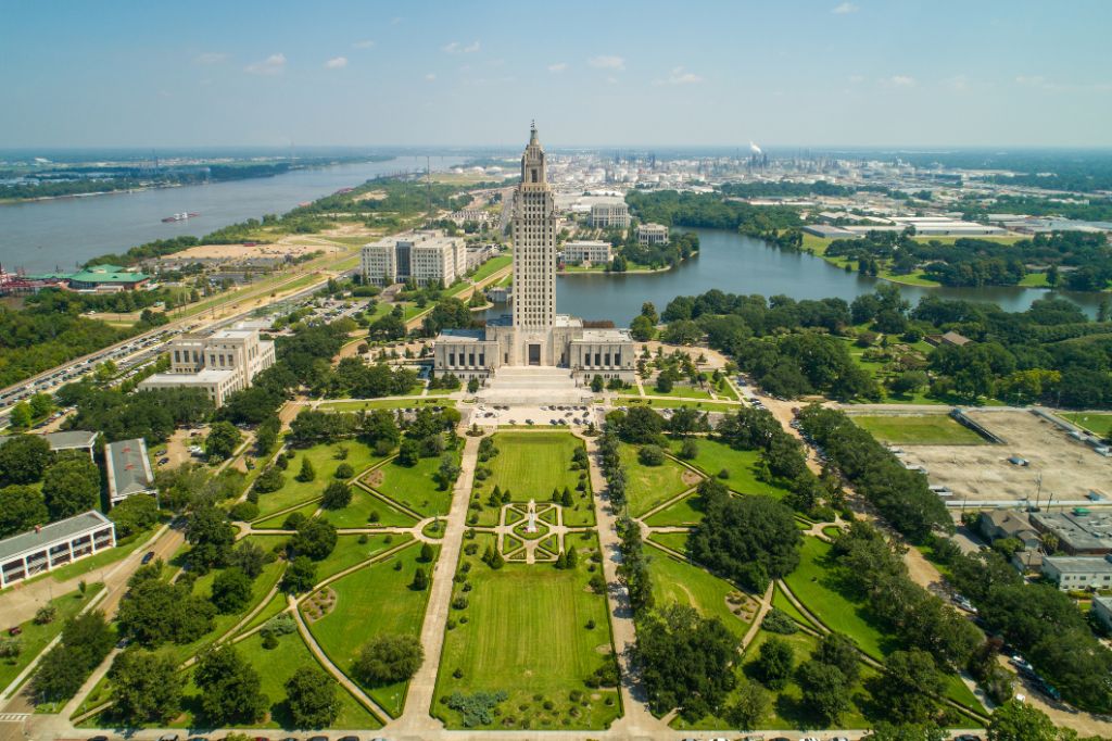 Aerial view of a drone State Capitol Park Baton Rouge Louisiana